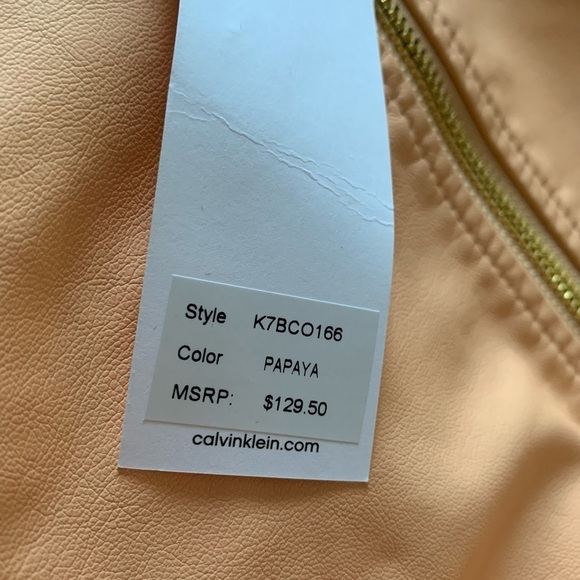 Calvin Klein Jacket Leather Pink Orange Gold Collarless Long Sleeve Coat White - Picture 8 of 13